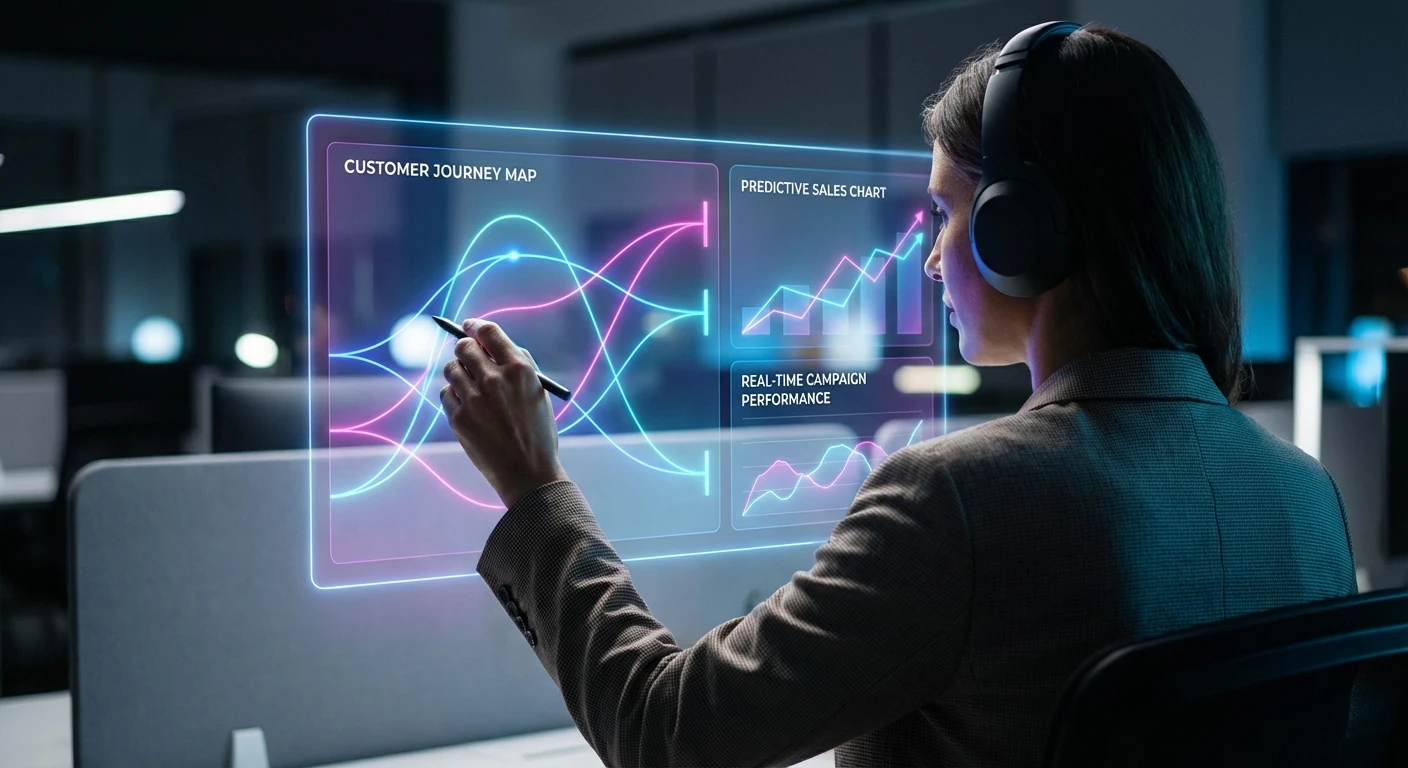 صورة توضح تفاعل الذكاء الاصطناعي مع بيانات التسويق الرقمي