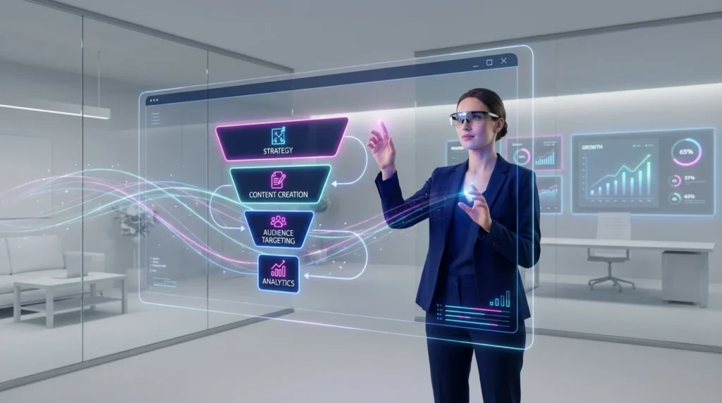 رسم توضيحي لخطوات إعداد حملة انستغرام ناجحة من الصفر، يشمل مراحل التخطيط والتنفيذ والتحليل لتحقيق أقصى استفادة من الحملة.