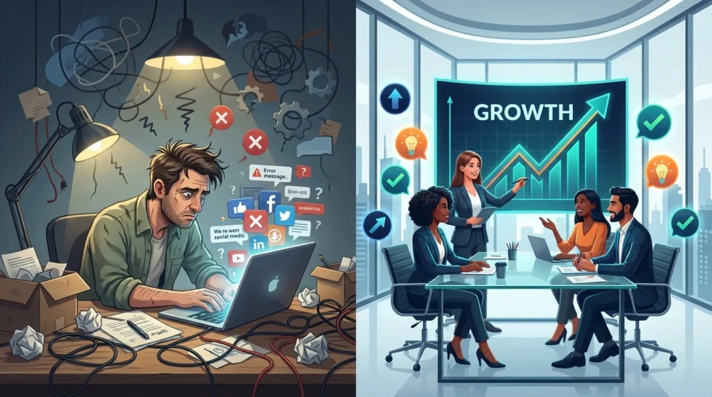 صورة توضيحية للإجابة على سؤال: لماذا تحتاج وكالة تسويق؟ مقارنة بين إدارة التسويق بنفسك والتعاقد مع خبراء لصفحاتك.