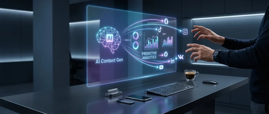 صورة توضيحية تعرض مجموعة من أدوات الذكاء الاصطناعي المخصصة للمسوقين، مع إبراز أهميتها في تحسين استراتيجيات التسويق الرقمي الحديث.